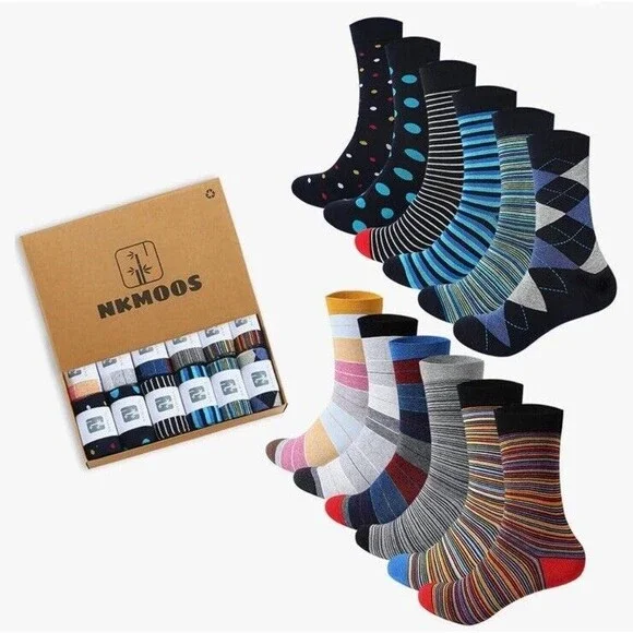 12 Pairs Men's Funky Fancy Design Colorful Premium Quality Dress socks 10-13 - Picture 1 of 12